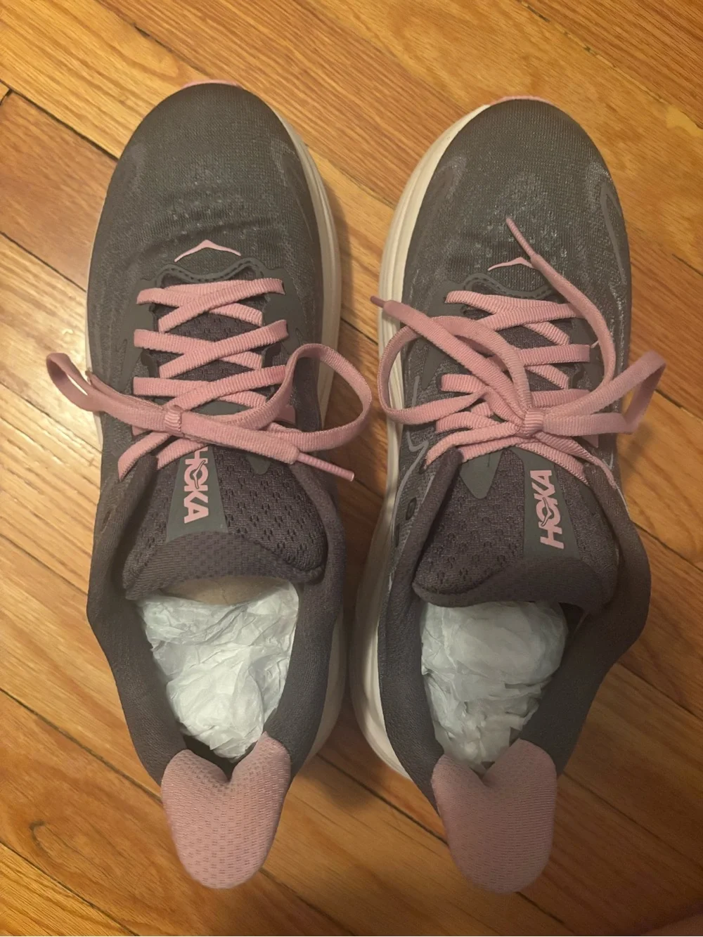 Hoka One One Clifton 10 Women's Gray/Pink Running Shoes- dried rose,galaxy